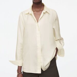 COS Womens Oversized Pure Silk Shirt Size 36 Off White Blouse Button Down Office